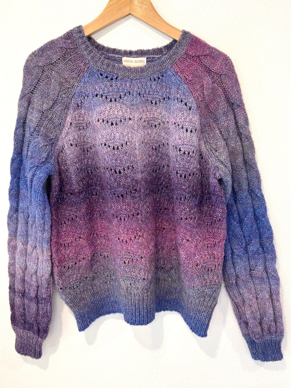 Knox Rose Purple Ombré Pointelle Knit Sweater Preppy Academia Y2K NWT Size M